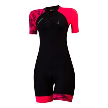 macaquinho ciclismo feminino black piton rosa neon 470