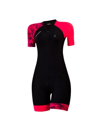 macaquinho ciclismo feminino black piton rosa neon 470