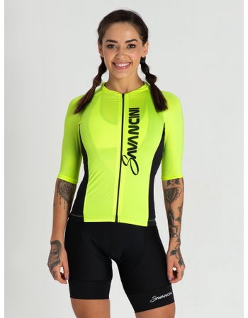 Camisa Para Ciclismo Feminina Amarela Flúor Savancini Fun (1306)