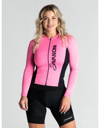 camisa para ciclismo feminina rosa claro manga longa savancini fun 1309