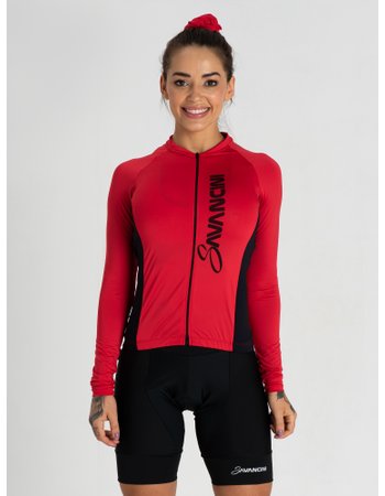 camisa para ciclismo feminina vermelha manga longa savancini fun 1309