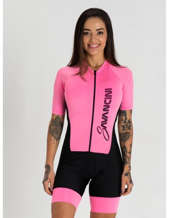 macaquinho para ciclismo feminino rosa claro savancini fun 1470