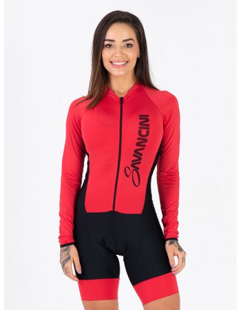 macaquinho para ciclismo feminino manga longa vermelho savancini 1460
