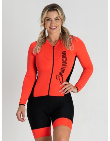 macaquinho para ciclismo feminino manga longa laranja savancini 1460 5