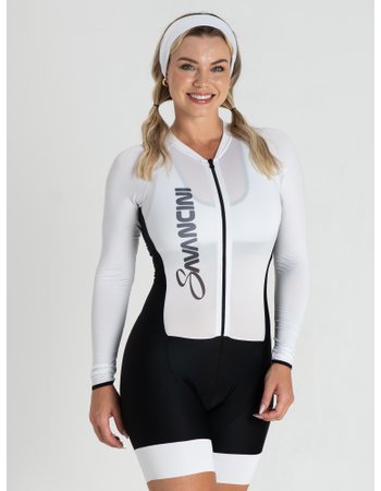 macaquinho para ciclismo feminino manga longa branco savancini 1460