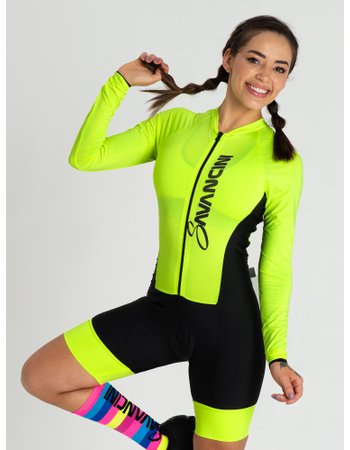 macaquinho para ciclismo feminino manga longa amarelo savancini 1460 2
