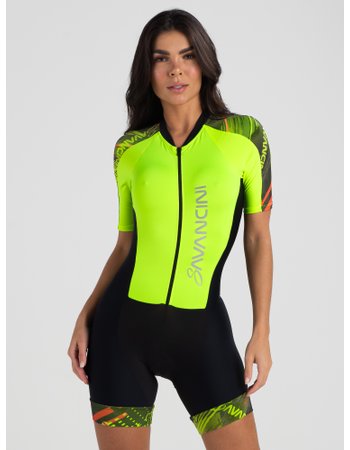 macaquinho ciclismo feminino amarelo neon line savancini 473